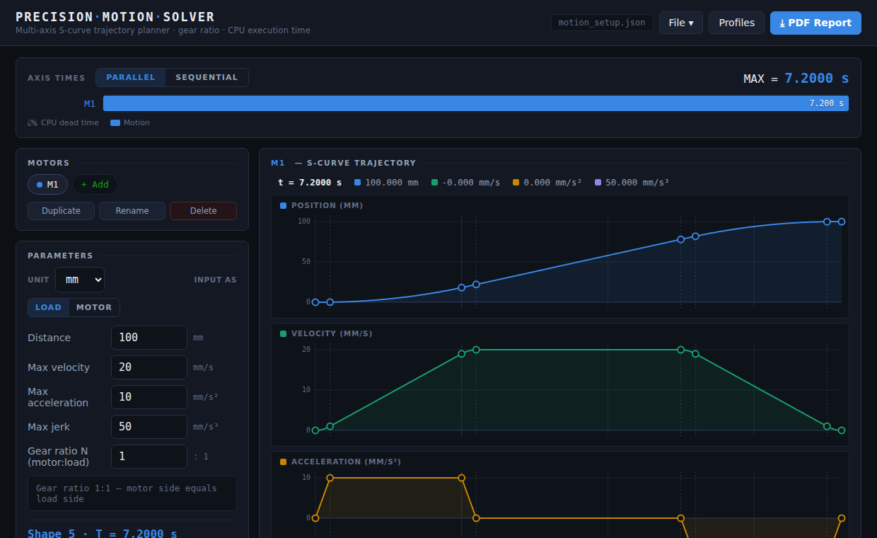 Precision Motion Solver — app preview